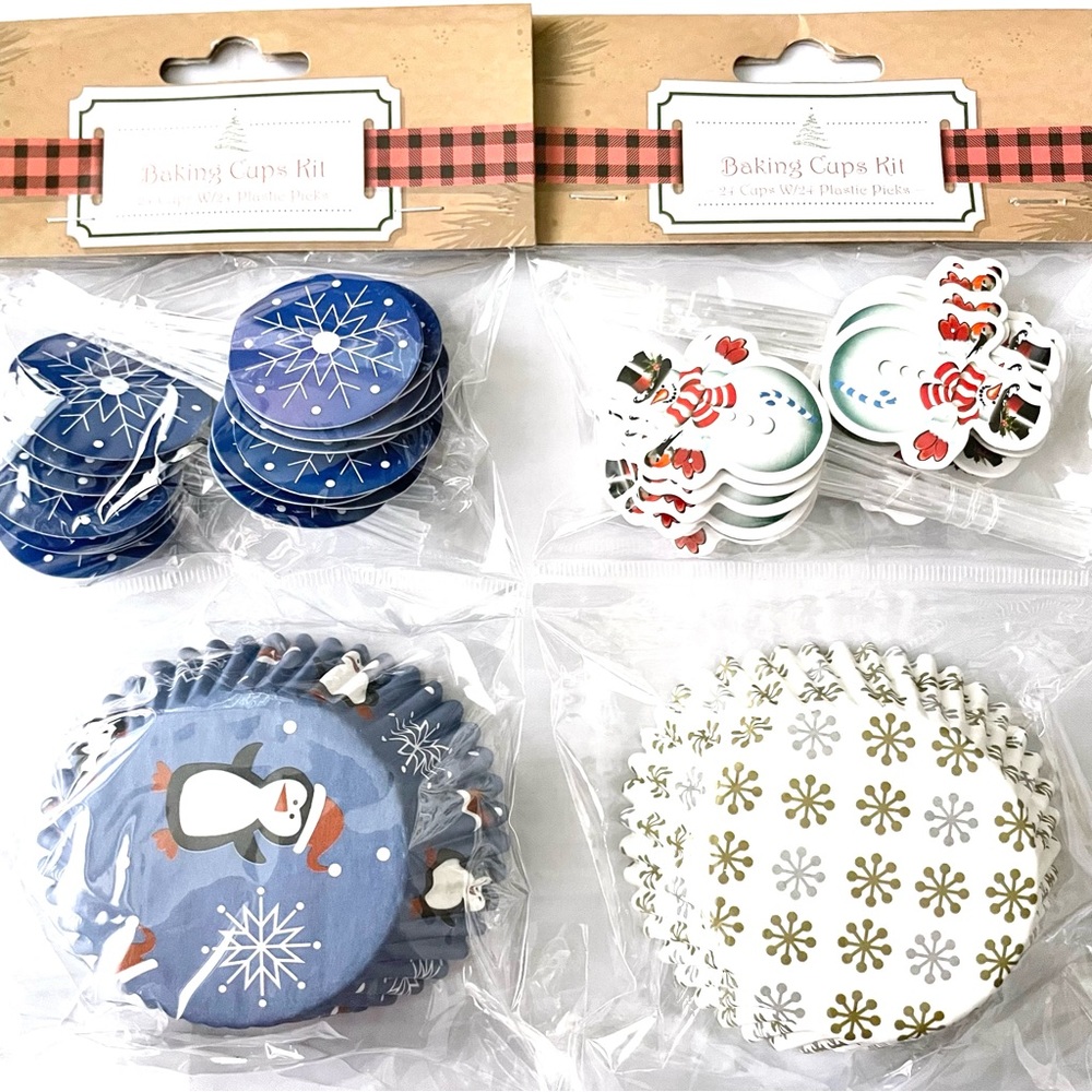 2pk of 24 count snowflake & penguin cupcake papers & picks kit, 48 total